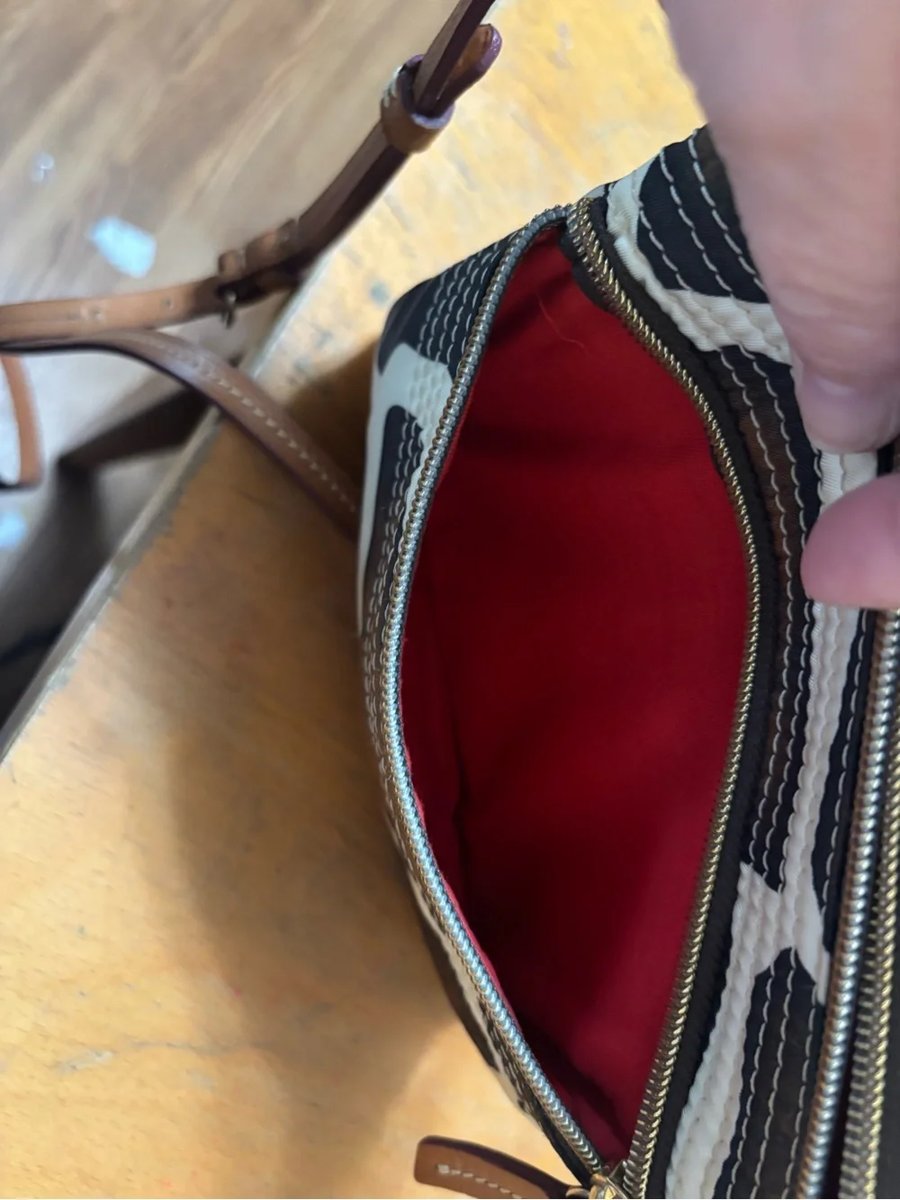 Dooney & Bourke Brown, Black & Cream Giraffe-Pattern Messenger Bag